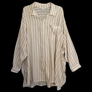 Old Navy Linen Boyfriend Tunic Size 4X Beige White Striped Preppy Resortwear NWT